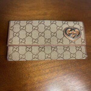 Gucci Monogram Lovely Heart Continental Canvas Wallet